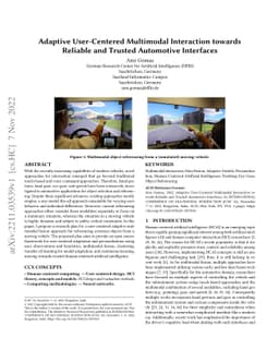 Adaptive User-Centered Multimodal Interaction towards Reliable and
  Trusted Automotive Interfaces