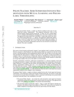 Polite Teacher: Semi-Supervised Instance Segmentation with Mutual
  Learning and Pseudo-Label Thresholding