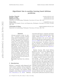 Algorithmic Bias in Machine Learning Based Delirium Prediction