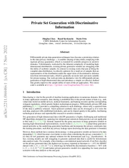 Private Set Generation with Discriminative Information
