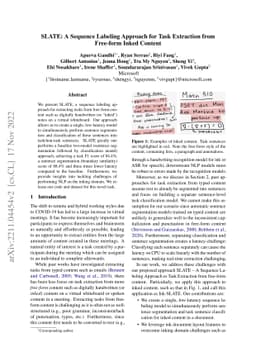 SLATE: A Sequence Labeling Approach for Task Extraction from Free-form
  Inked Content