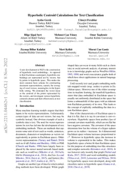 Hyperbolic Centroid Calculations for Text Classification