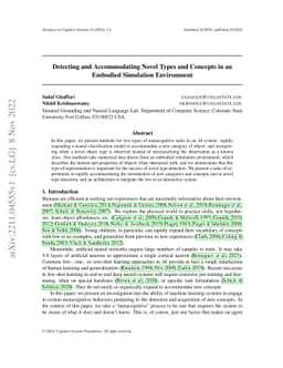 Detecting and Accommodating Novel Types and Concepts in an Embodied
  Simulation Environment