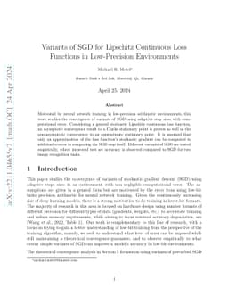 Variants of SGD for Lipschitz Continuous Loss Functions in Low-Precision
  Environments