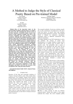 A Method to Judge the Style of Classical Poetry Based on Pre-trained
  Model