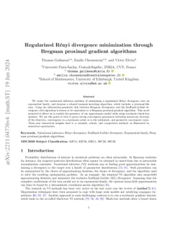 Regularized Rényi divergence minimization through Bregman proximal
  gradient algorithms