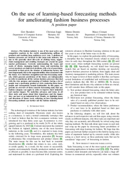 On the use of learning-based forecasting methods for ameliorating
  fashion business processes: A position paper