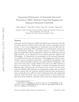Improving Performance of Automatic Keyword Extraction (AKE) Methods Using PoS-Tagging and Enhanced Semantic-Awareness
