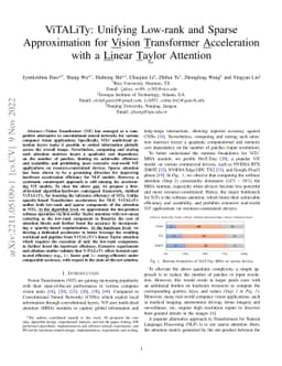 ViTALiTy: Unifying Low-rank and Sparse Approximation for Vision
  Transformer Acceleration with a Linear Taylor Attention