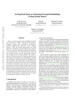 An Empirical Study on Clustering Pretrained Embeddings: Is Deep Strictly
  Better?