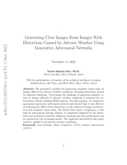 Generating Clear Images From Images With Distortions Caused by Adverse
  Weather Using Generative Adversarial Networks