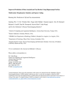 Improved Prediction of Beta-Amyloid and Tau Burden Using Hippocampal
  Surface Multivariate Morphometry Statistics and Sparse Coding