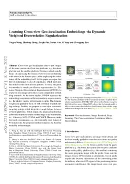 Learning Cross-view Geo-localization Embeddings via Dynamic Weighted
  Decorrelation Regularization