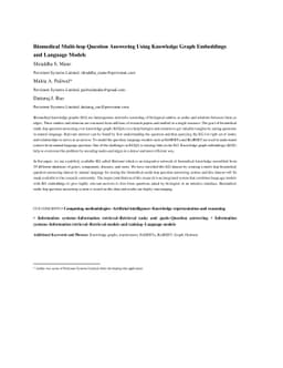 Biomedical Multi-hop Question Answering Using Knowledge Graph Embeddings
  and Language Models