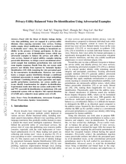 Privacy-Utility Balanced Voice De-Identification Using Adversarial
  Examples