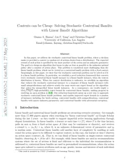 Contexts can be Cheap: Solving Stochastic Contextual Bandits with Linear
  Bandit Algorithms