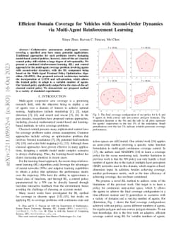 Efficient Domain Coverage for Vehicles with Second-Order Dynamics via
  Multi-Agent Reinforcement Learning
