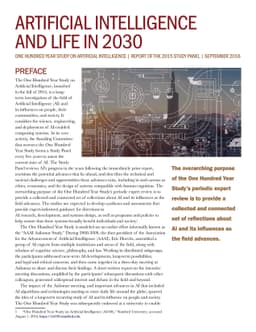 Artificial Intelligence and Life in 2030: The One Hundred Year Study on
  Artificial Intelligence