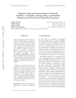Modular Clinical Decision Support Networks (MoDN) -- Updatable,
  Interpretable, and Portable Predictions for Evolving Clinical Environments