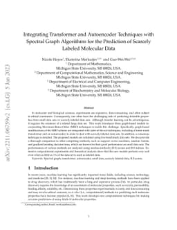 Integrating Transformer and Autoencoder Techniques with Spectral Graph
  Algorithms for the Prediction of Scarcely Labeled Molecular Data