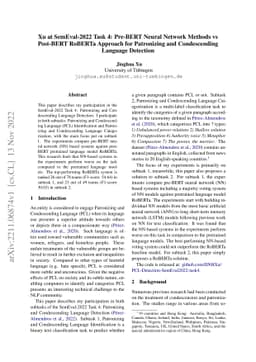 Xu at SemEval-2022 Task 4: Pre-BERT Neural Network Methods vs Post-BERT
  RoBERTa Approach for Patronizing and Condescending Language Detection