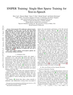 SNIPER Training: Single-Shot Sparse Training for Text-to-Speech