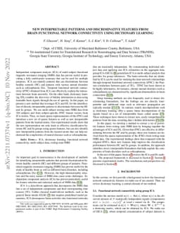New Interpretable Patterns and Discriminative Features from Brain
  Functional Network Connectivity Using Dictionary Learning