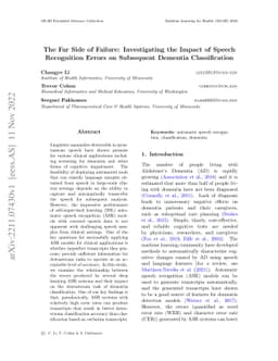 The Far Side of Failure: Investigating the Impact of Speech Recognition
  Errors on Subsequent Dementia Classification