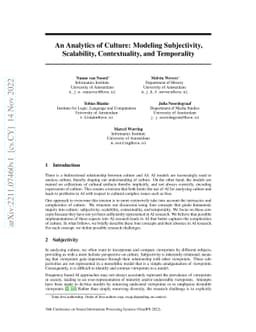 An Analytics of Culture: Modeling Subjectivity, Scalability,
  Contextuality, and Temporality