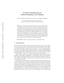 Problem Classification for Tailored Helpdesk Auto-Replies
