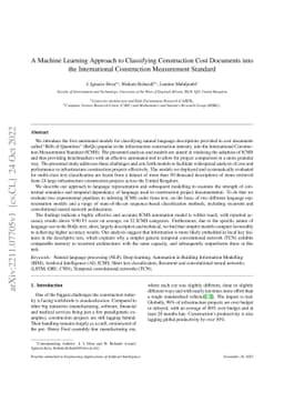 A Machine Learning Approach to Classifying Construction Cost Documents
  into the International Construction Measurement Standard
