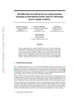 Identification of medical devices using machine learning on distribution
  feeder data for informing power outage response