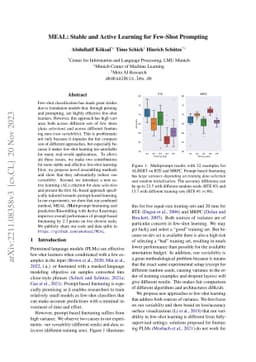 MEAL: Stable and Active Learning for Few-Shot Prompting