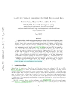 Model free variable importance for high dimensional data