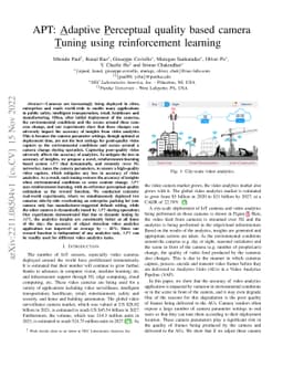 APT: Adaptive Perceptual quality based camera Tuning using reinforcement
  learning