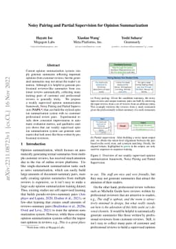 Noisy Pairing and Partial Supervision for Opinion Summarization