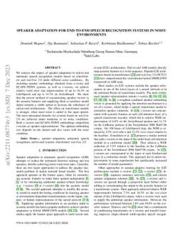 Speaker Adaptation for End-To-End Speech Recognition Systems in Noisy
  Environments