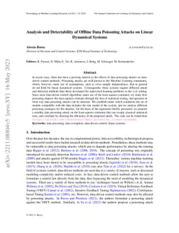 Analysis and Detectability of Offline Data Poisoning Attacks on Linear
  Dynamical Systems