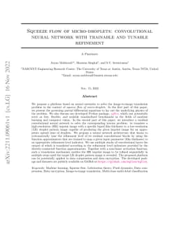 Squeeze flow of micro-droplets: convolutional neural network with
  trainable and tunable refinement