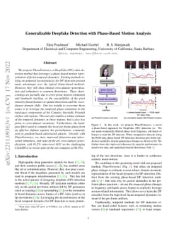 Generalizable Deepfake Detection with Phase-Based Motion Analysis