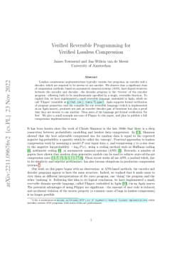 Verified Reversible Programming for Verified Lossless Compression
