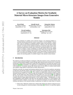 A Survey on Evaluation Metrics for Synthetic Material Micro-Structure
  Images from Generative Models