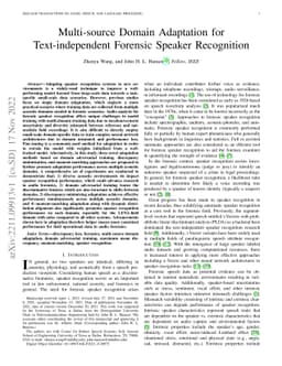 Multi-source Domain Adaptation for Text-independent Forensic Speaker
  Recognition