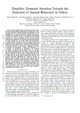 TempNet: Temporal Attention Towards the Detection of Animal Behaviour in
  Videos