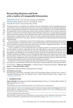 Reconciling Shannon and Scott with a Lattice of Computable Information