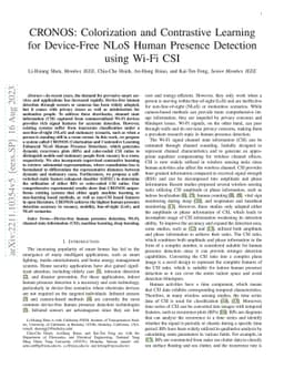 CRONOS: Colorization and Contrastive Learning for Device-Free NLoS Human
  Presence Detection using Wi-Fi CSI