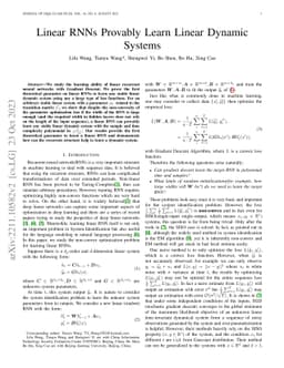 Linear RNNs Provably Learn Linear Dynamic Systems