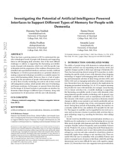 Investigating the Potential of Artificial Intelligence Powered
  Interfaces to Support Different Types of Memory for People with Dementia