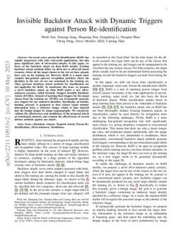 Invisible Backdoor Attack with Dynamic Triggers against Person
  Re-identification
