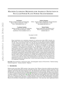 Machine Learning Methods for Anomaly Detection in Nuclear Power Plant
  Power Transformers